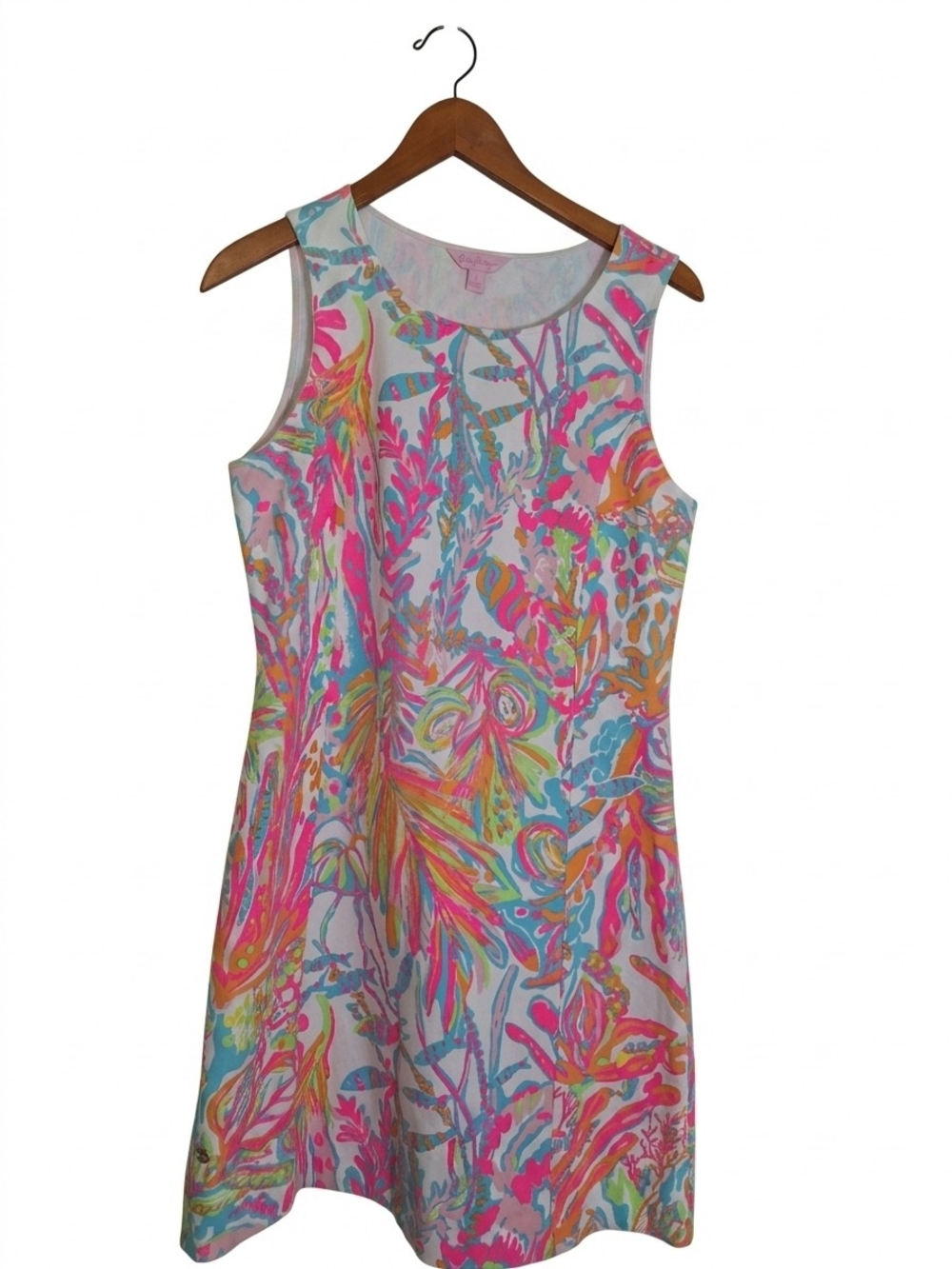 Lilly Pulitzer Scuba To Cuba Whiting Pearl Coral Shift Dress Size L